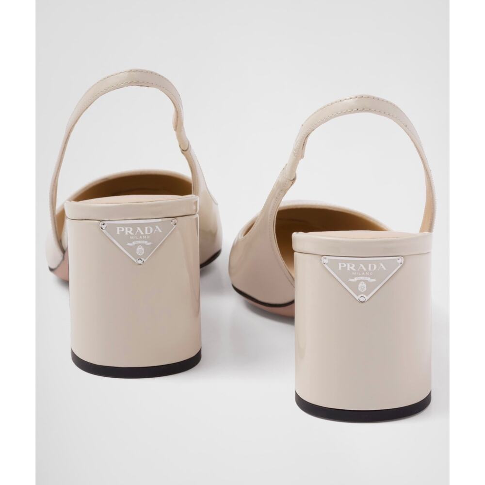Prada Triangle Logo Patent Leather Slingback Pumps Ivory 40 - Picture 11 of 15